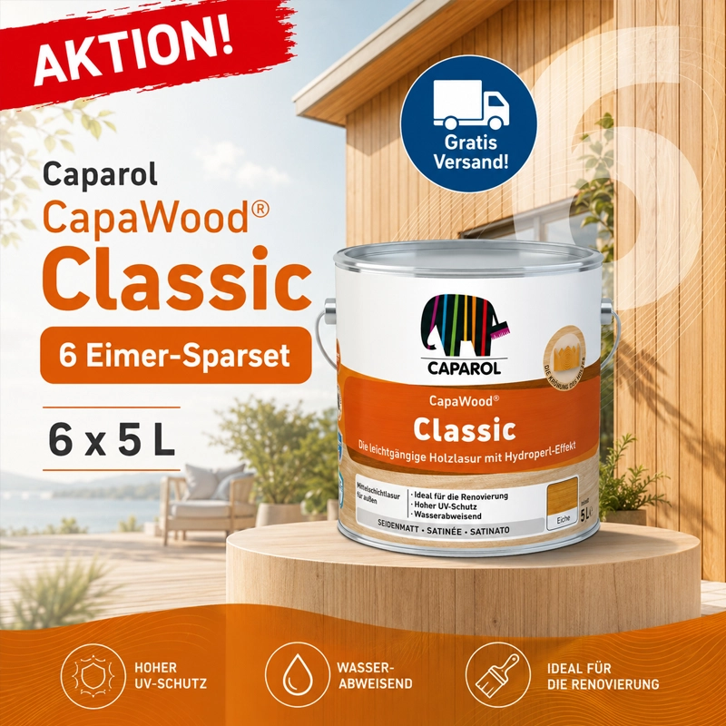 Aktion 6 x 5 l CapaWood® Classic Lasur (vormals DANSKE Classic-Lasur)