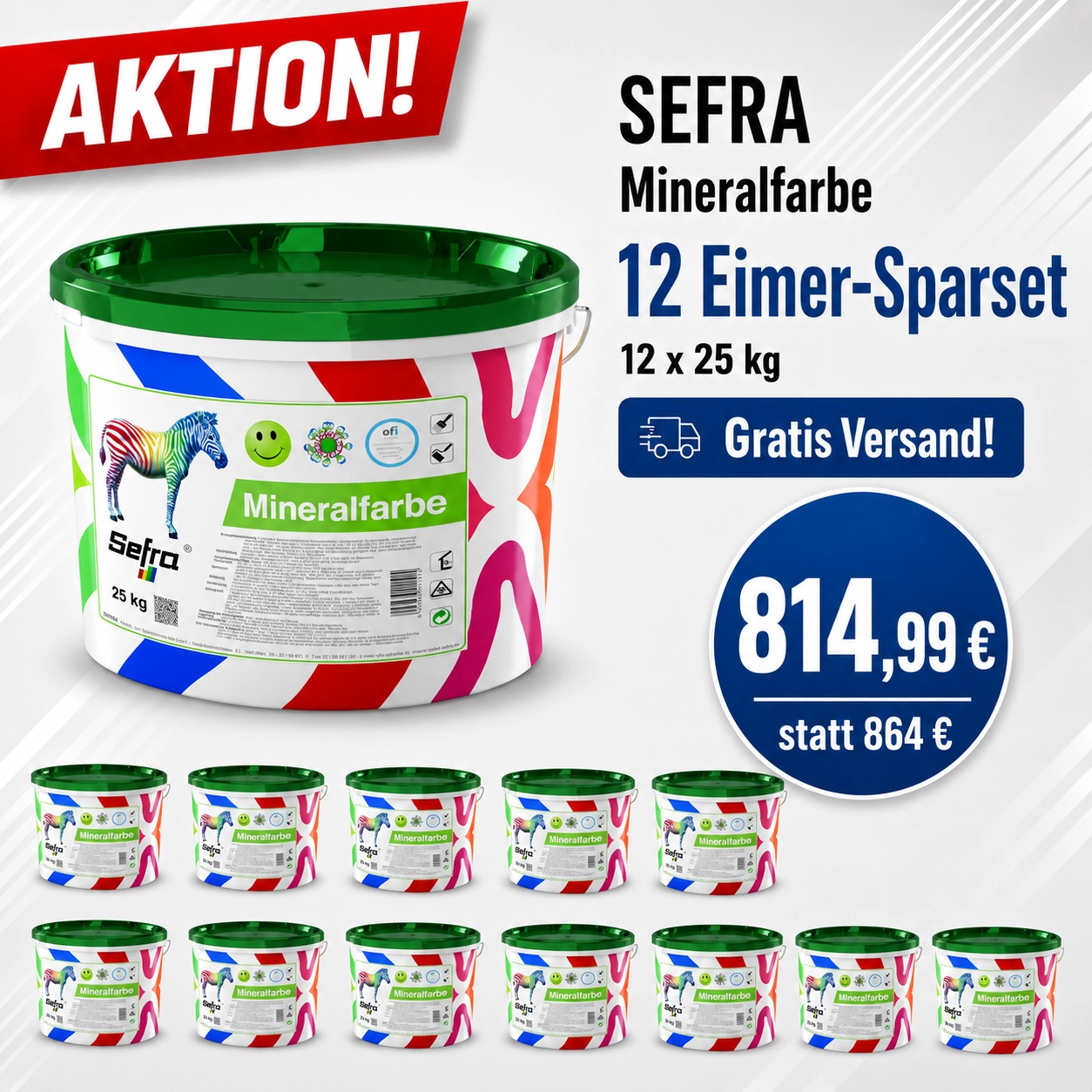 Aktion 12 x 25 kg Sefra Mineral-Innenwandfarbe weiß