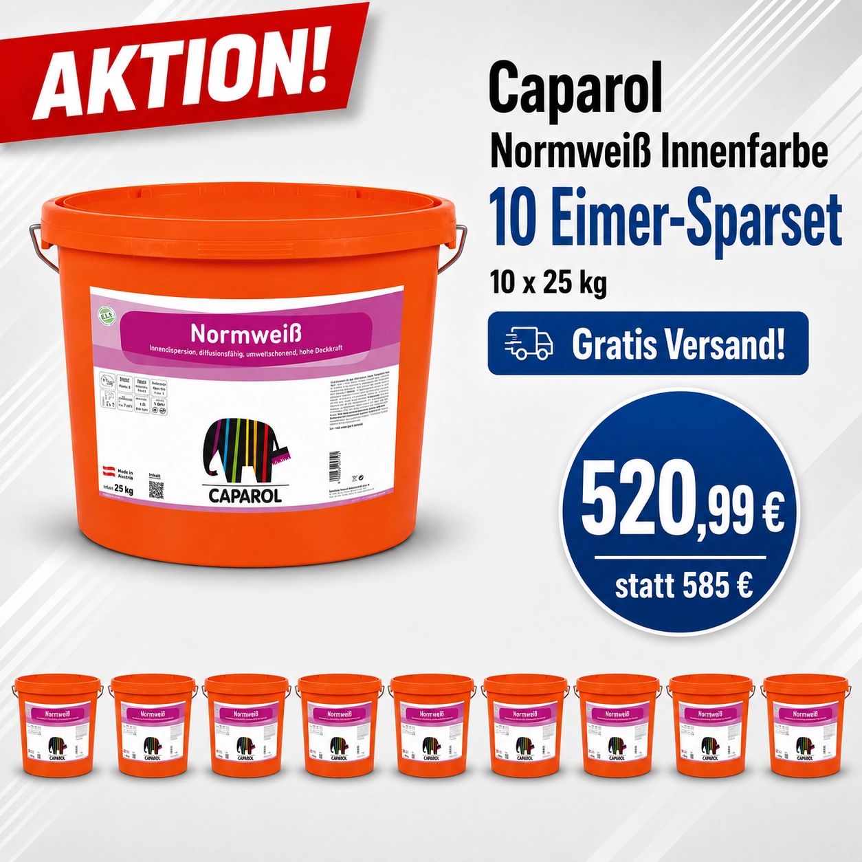 Aktion 10 x 25 kg Caparol Normweiß Innenfarbe Weiß 25 kg (Synthesa)